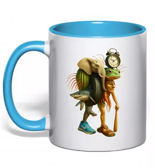 Чашка з кольоровою ручкою Trippa Troppa Tralala Lirilì Rilà Tung Tung Блакитний фото