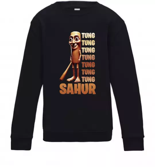 Детский Свитшот Tung tung tung sahur Черный фото