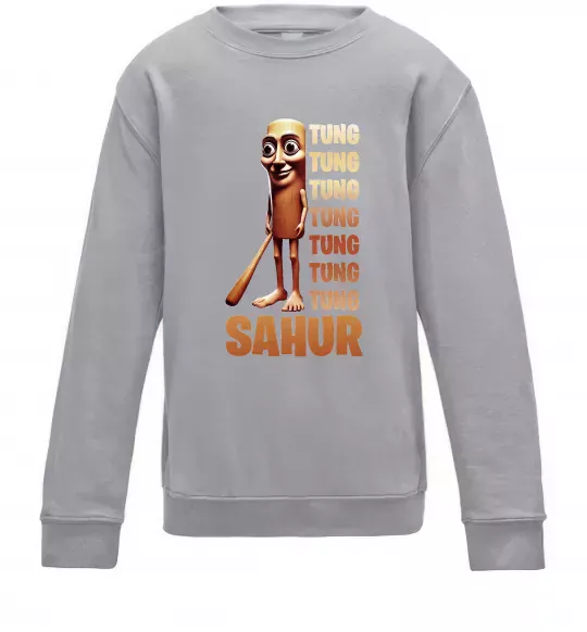 Детский Свитшот Tung tung tung sahur Серый меланж фото