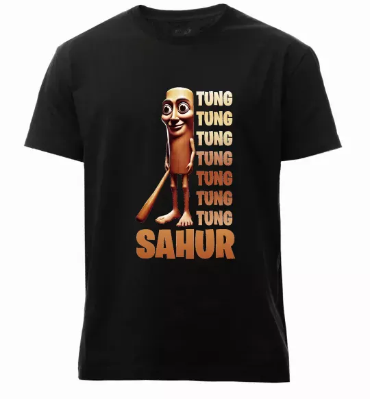 Мужская премиум футболка Tung tung tung sahur Черный фото