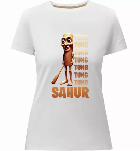 Женская премиум футболка Tung tung tung sahur Белый фото