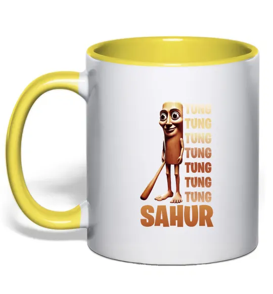 Чашка с цветной ручкой Tung tung tung sahur Лимонный фото