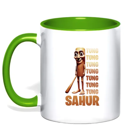 Чашка с цветной ручкой Tung tung tung sahur Лаймовый фото