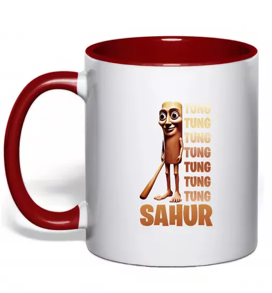 Чашка з кольоровою ручкою Tung tung tung sahur Червоний фото