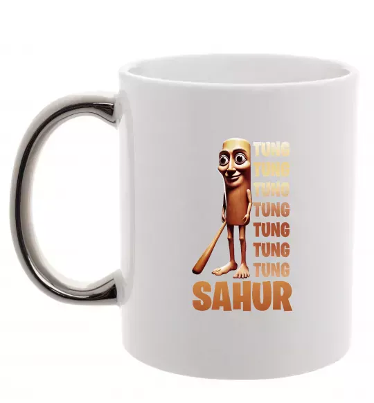 Чашка з кольоровою ручкою Tung tung tung sahur Срібло фото