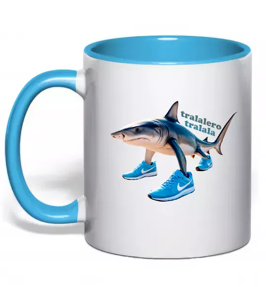 Чашка з кольоровою ручкою Tralalero tralala Блакитний фото