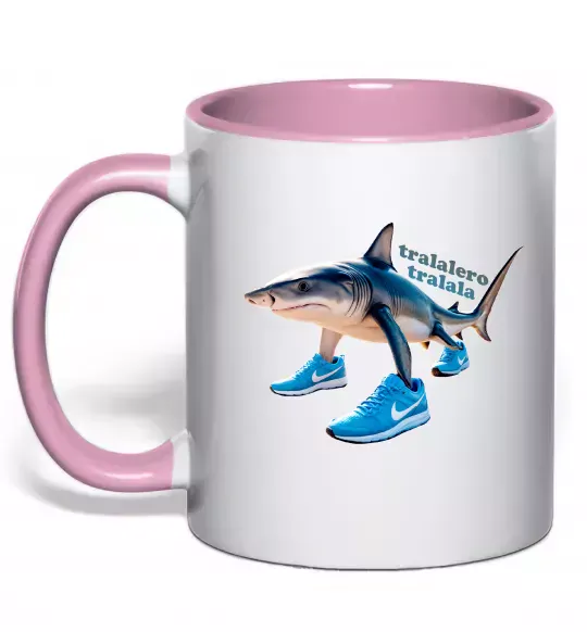 Чашка з кольоровою ручкою Tralalero tralala Ніжно рожевий фото