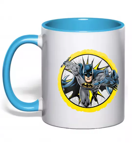 Чашка з кольоровою ручкою Бетмен комікс Блакитний фото
