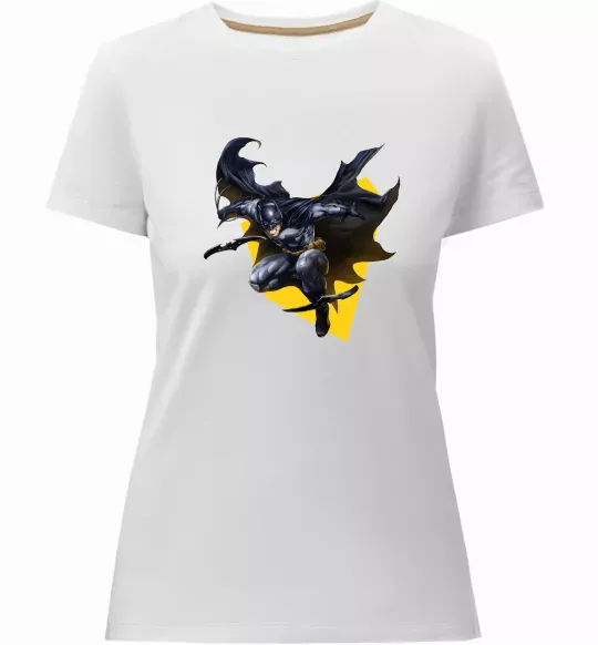 Жіноча преміум футболка Бетмен в польоті Білий фото