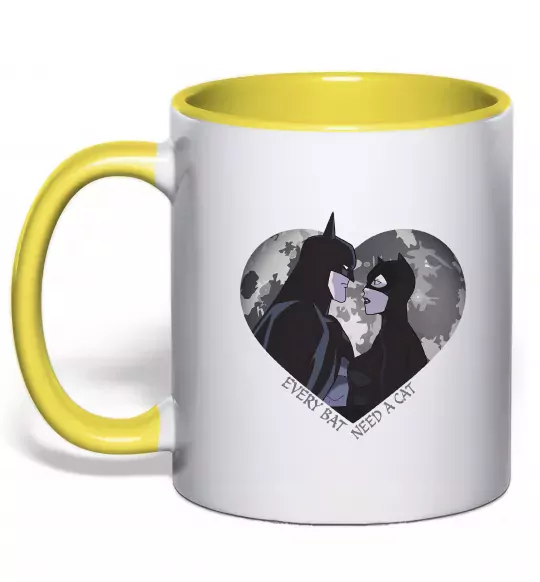 Чашка з кольоровою ручкою Every bat need a cat Сонячно жовтий фото