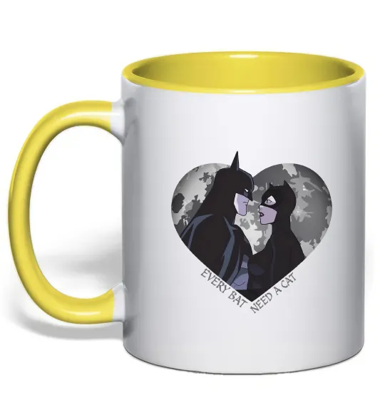 Чашка с цветной ручкой Every bat need a cat Лимонный фото