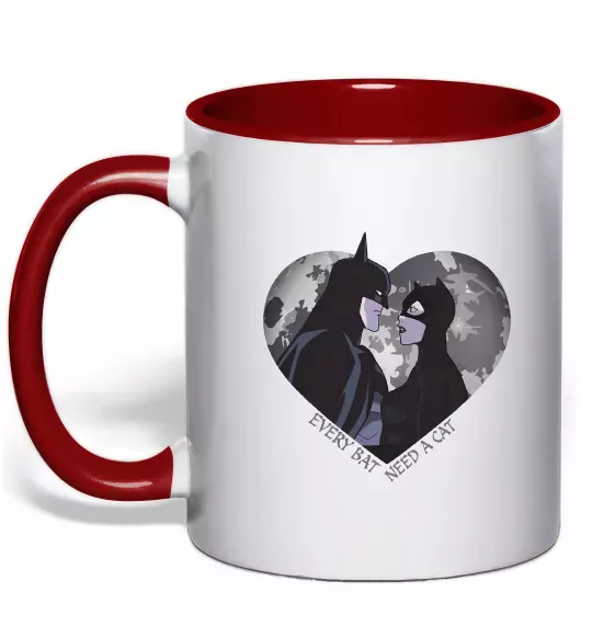 Чашка з кольоровою ручкою Every bat need a cat Червоний фото