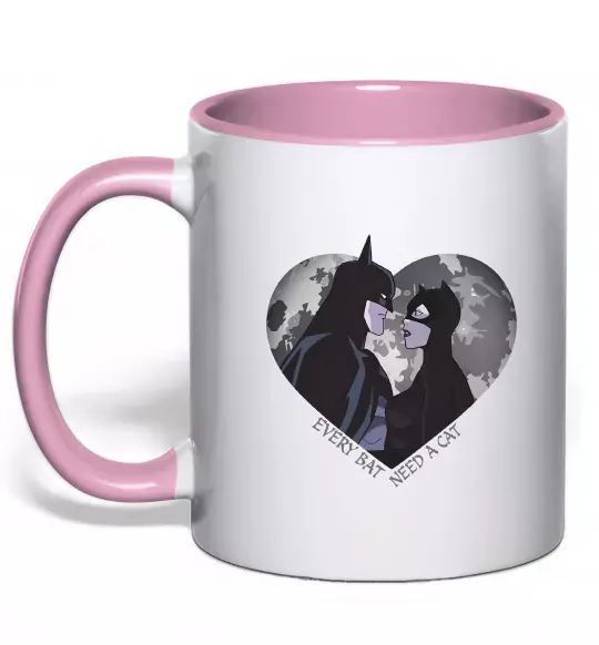 Чашка з кольоровою ручкою Every bat need a cat Ніжно рожевий фото