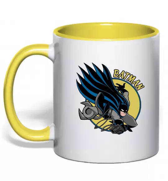 Чашка с цветной ручкой Бетмен в стрибку Солнечно желтый фото