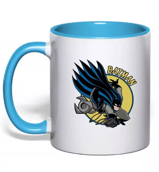 Чашка с цветной ручкой Бетмен в стрибку Голубой фото