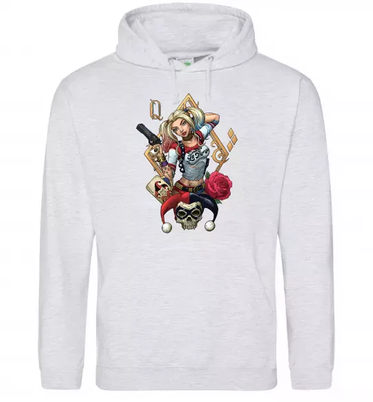 Мужская толстовка (худи) Харлі Квін карта Серый меланж фото