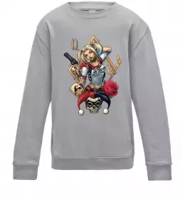Детский Свитшот Харлі Квін карта Серый меланж фото