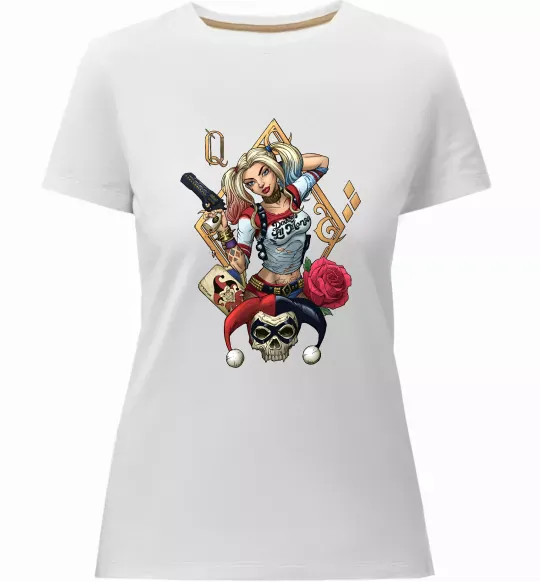 Женская премиум футболка Харлі Квін карта Белый фото