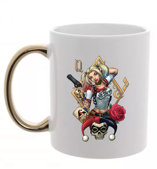 Чашка с цветной ручкой Харлі Квін карта Золото фото