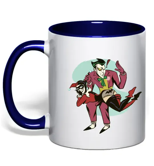 Чашка с цветной ручкой Джокер та Харлі Квін Глубокий темно-синий фото