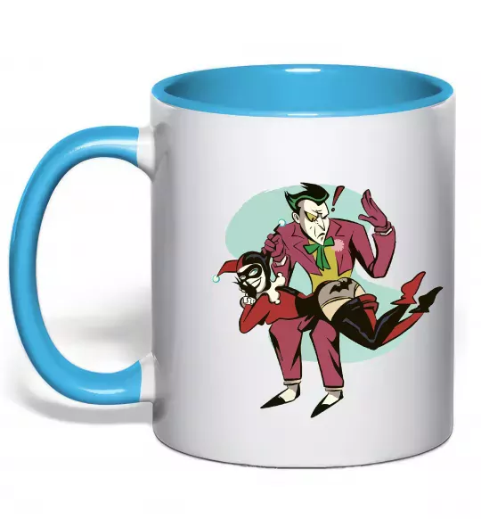 Чашка с цветной ручкой Джокер та Харлі Квін Голубой фото