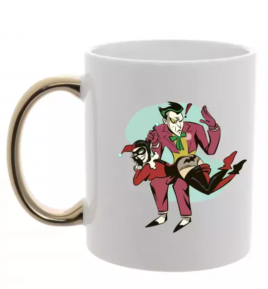 Чашка с цветной ручкой Джокер та Харлі Квін Золото фото