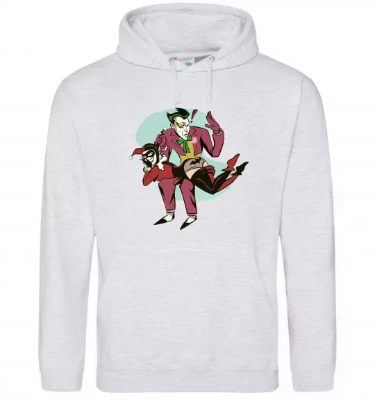 Чоловіча толстовка (худі) Джокер та Харлі Квін Сірий меланж фото