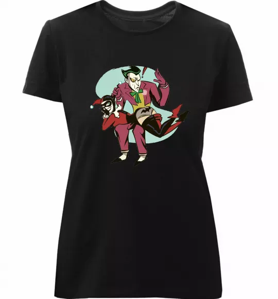 Жіноча преміум футболка Джокер та Харлі Квін Чорний фото