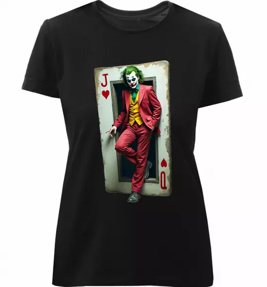 Жіноча преміум футболка Джокер карта Чорний фото