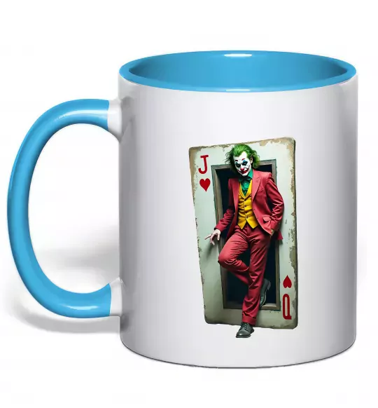 Чашка з кольоровою ручкою Джокер карта Блакитний фото