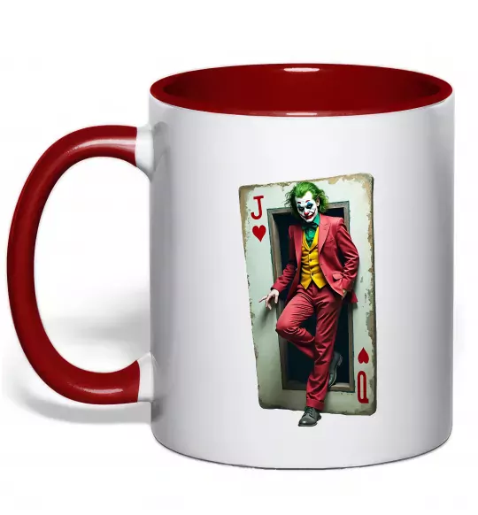 Чашка з кольоровою ручкою Джокер карта Червоний фото