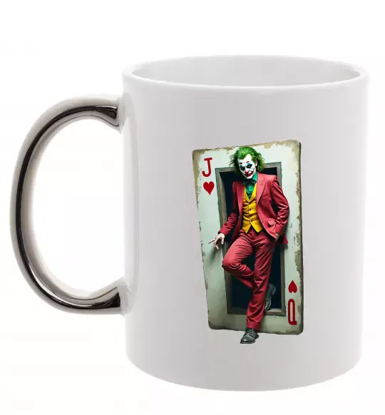 Чашка з кольоровою ручкою Джокер карта Срібло фото