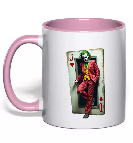 Чашка з кольоровою ручкою Джокер карта Ніжно рожевий фото