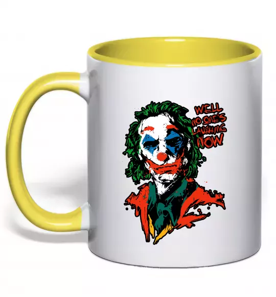 Чашка с цветной ручкой No one`s laughing now Солнечно желтый фото