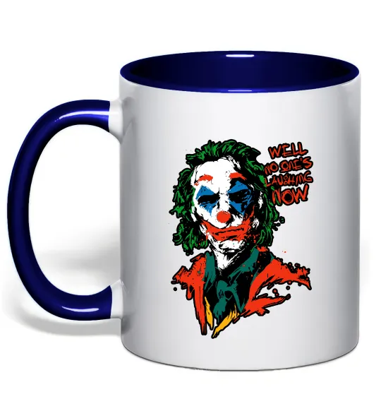 Чашка с цветной ручкой No one`s laughing now Глубокий темно-синий фото