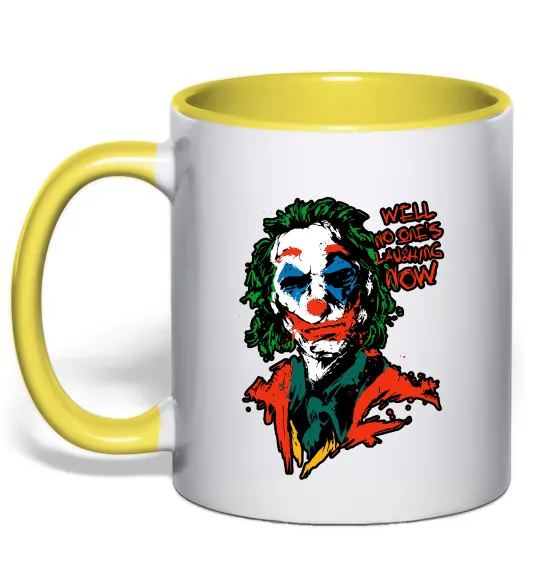 Чашка с цветной ручкой No one`s laughing now Лимонный фото