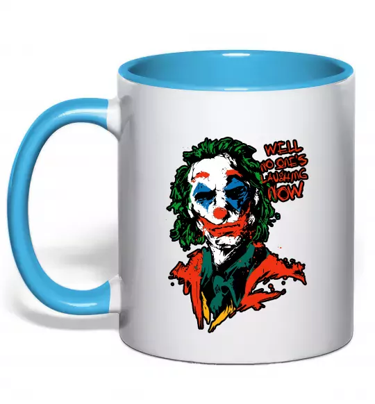 Чашка с цветной ручкой No one`s laughing now Голубой фото