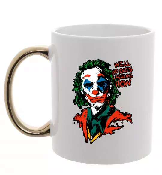 Чашка с цветной ручкой No one`s laughing now Золото фото