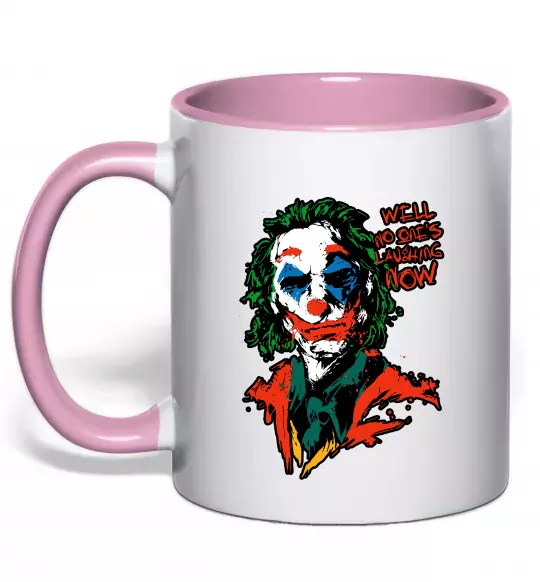 Чашка с цветной ручкой No one`s laughing now Нежно розовый фото