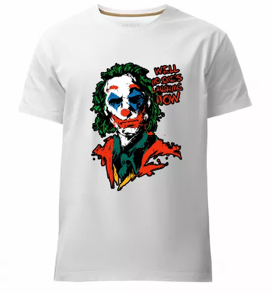 Мужская премиум футболка No one`s laughing now Белый фото