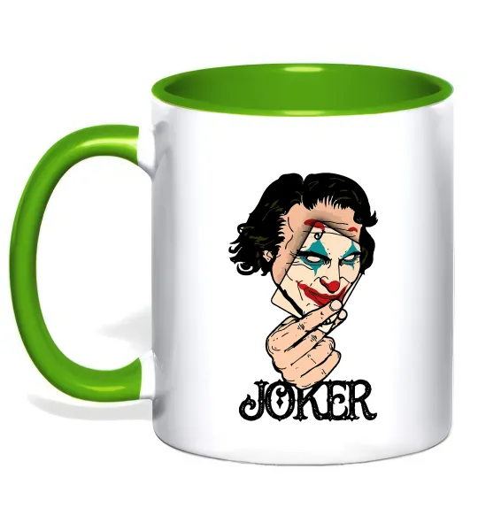 Чашка з кольоровою ручкою Joker card Лаймовий фото