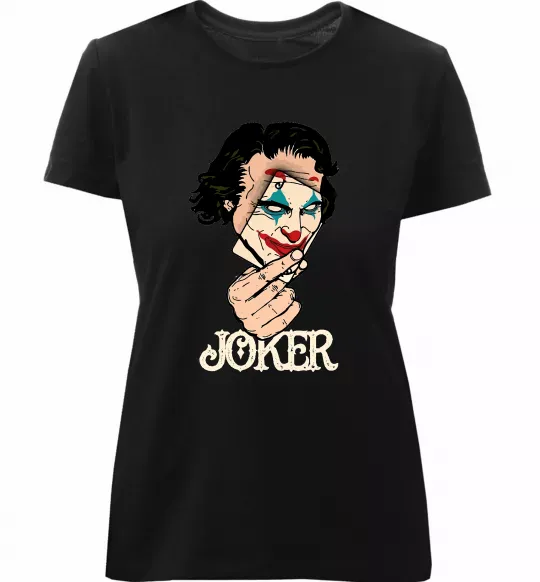 Жіноча преміум футболка Joker card Чорний фото