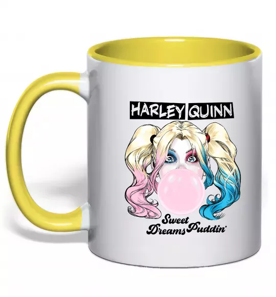 Чашка с цветной ручкой Harley Quinn з жуйкою Солнечно желтый фото