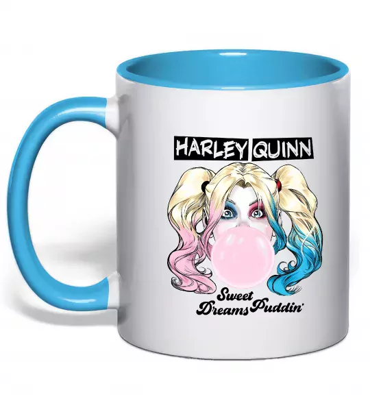 Чашка с цветной ручкой Harley Quinn з жуйкою Голубой фото