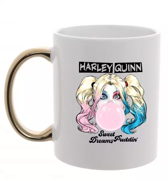 Чашка с цветной ручкой Harley Quinn з жуйкою Золото фото