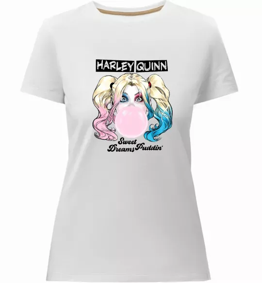 Жіноча преміум футболка Harley Quinn з жуйкою Білий фото