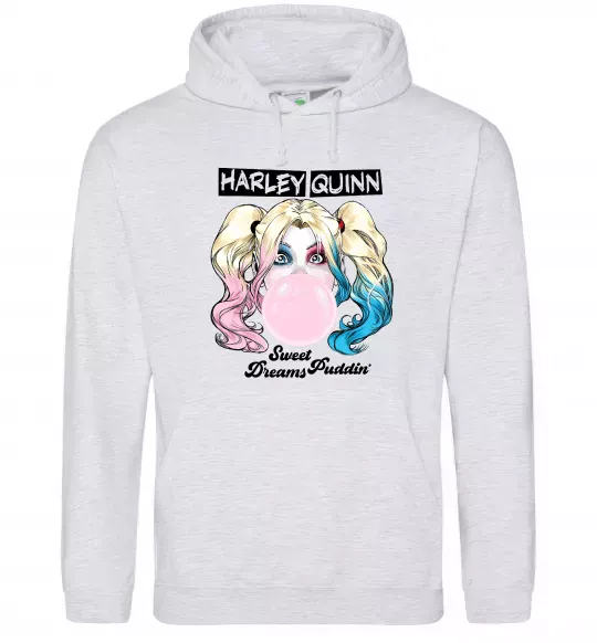 Жіноча толстовка (худі) Harley Quinn з жуйкою Сірий меланж фото