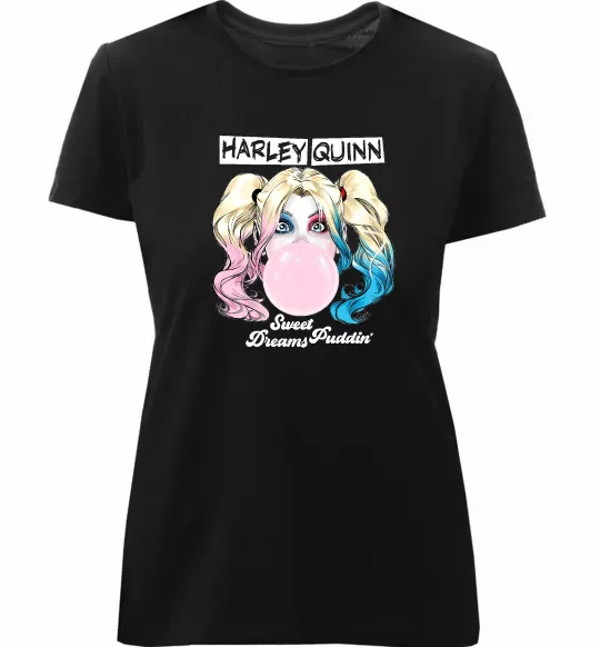 Жіноча преміум футболка Harley Quinn з жуйкою Чорний фото