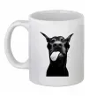Чашка керамічна Доберман показує язик Білий фото