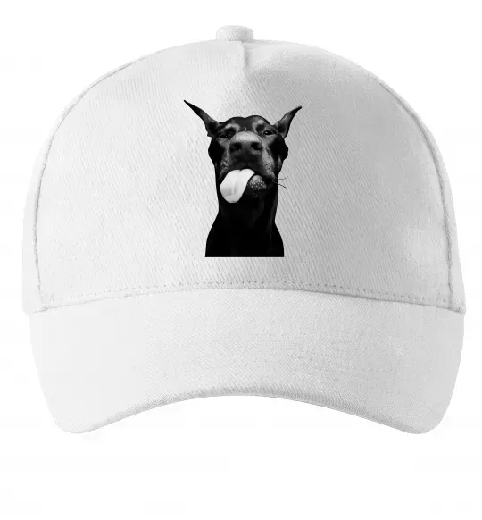 Кепка Доберман показує язик Білий фото